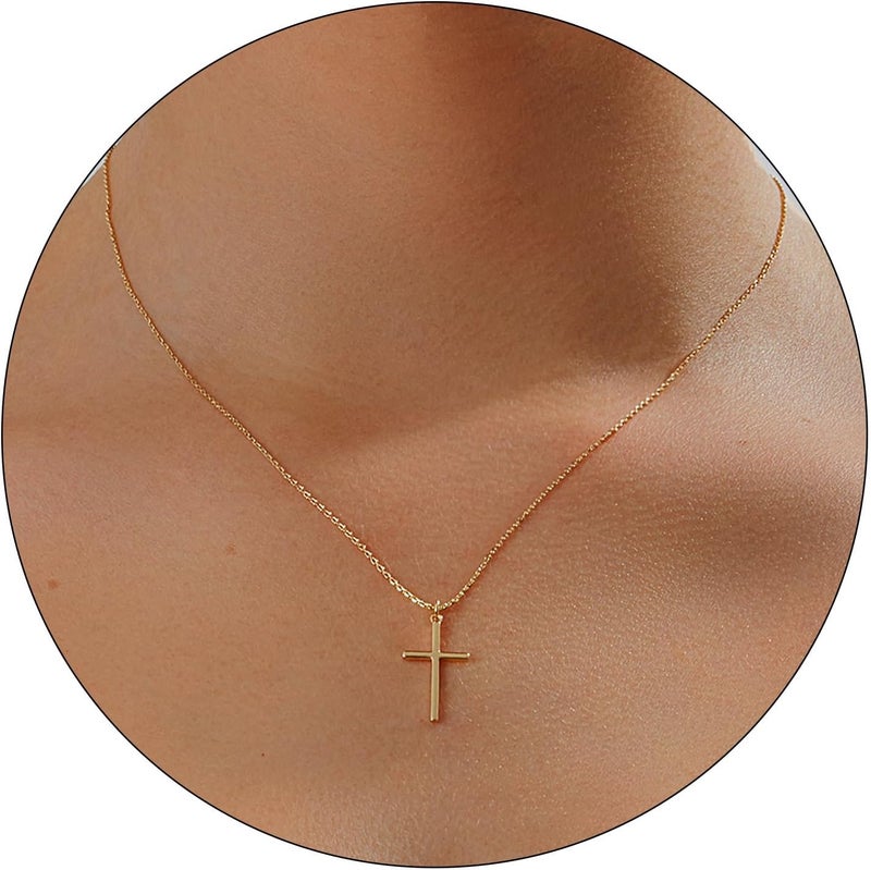 Partm Gold Cross Necklace for Women 14K Plated Dainty Pendant Cross Chain Faith Crucifix Choker Baptism Necklace for Women Trendy Religious Jewelry Hypoallergenic - Image 1